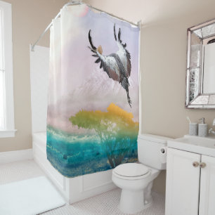 WEST AFRICA CROWNED CRANES SAVANAH LANDING SHOWER CURTAIN