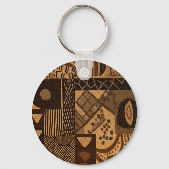 West African design elements in neutral colours Key Ring (Front)