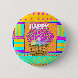 West African Inspired Easter Basket & Eggs Art 6 Cm Round Badge