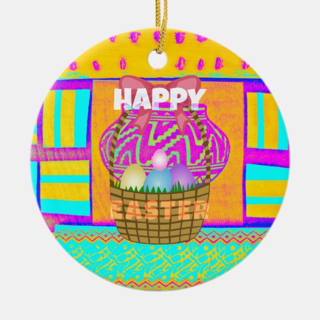 West African Inspired Easter Basket & Eggs Art  Ceramic Tree Decoration (Front)