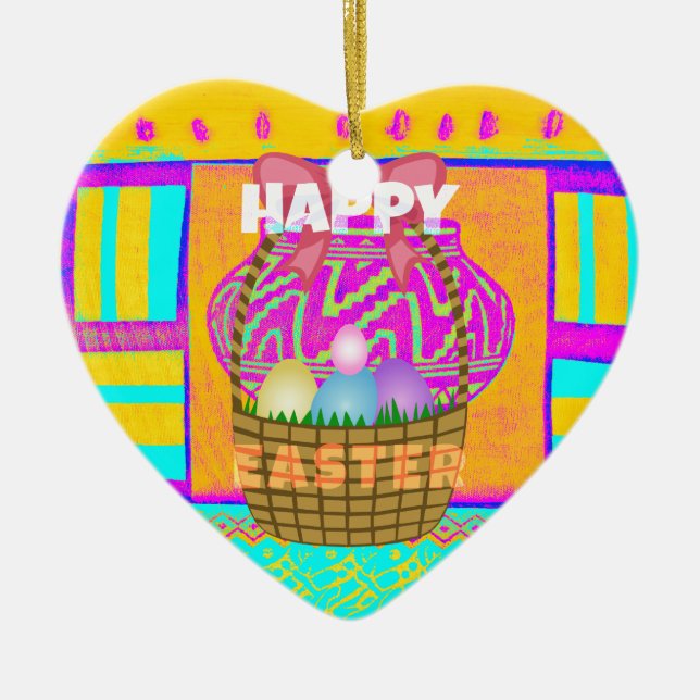 West African Inspired Easter Basket & Eggs Art  Ceramic Tree Decoration (Front)