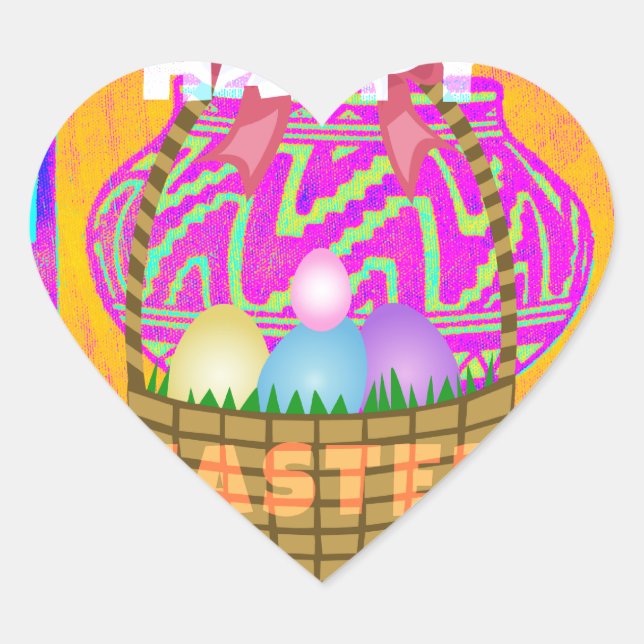 West African Inspired Easter Basket & Eggs Art  Heart Sticker (Front)