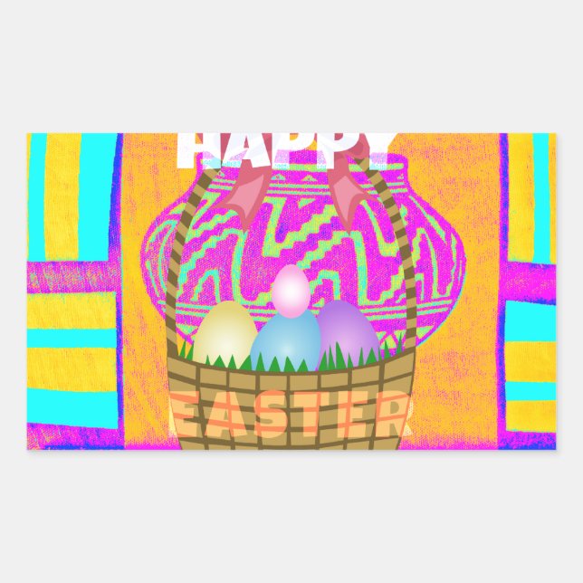 West African Inspired Easter Basket & Eggs Art  Rectangular Sticker (Front)