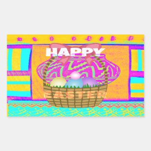 West African Inspired Easter Basket & Eggs Art  Rectangular Sticker
