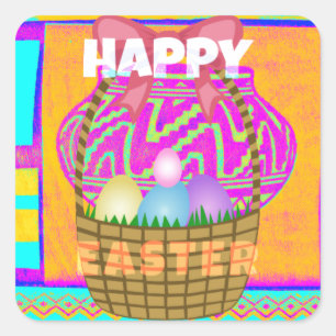 West African Inspired Easter Basket & Eggs Art Square Sticker