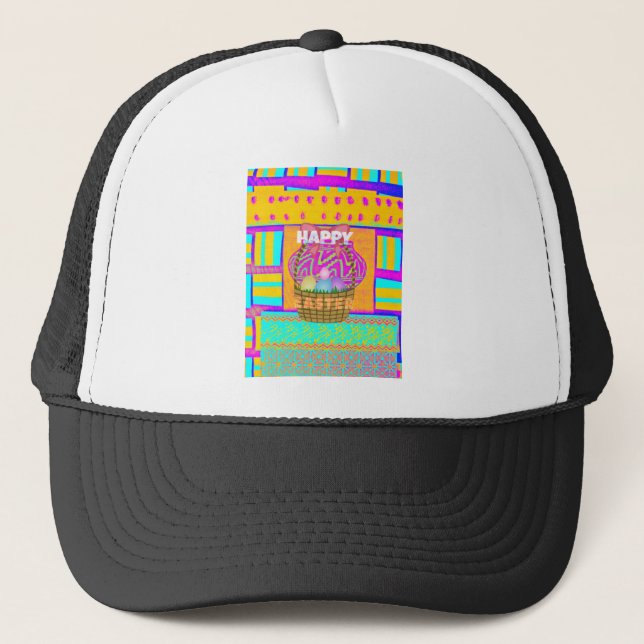 West African Inspired Easter Basket & Eggs Art  Trucker Hat (Front)