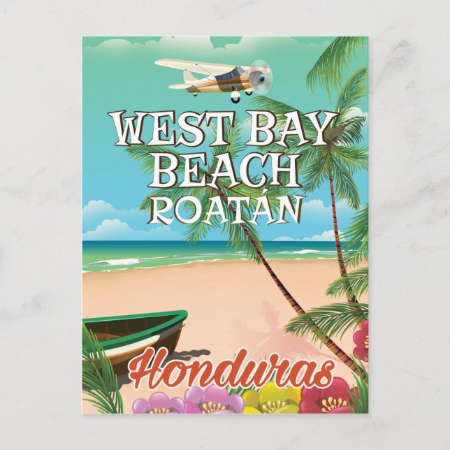 West Bay Beach, Roatán Honduras travel poster Postcard (Front)
