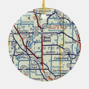 West Bend WI Vintage Map Ceramic Tree Decoration