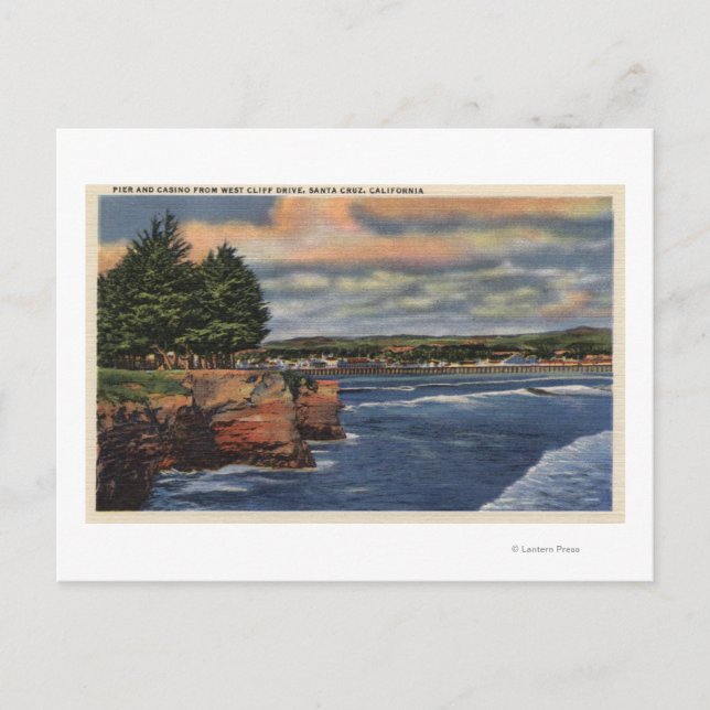 West Cliff Drive View of Pier and Casino Postcard (Front)