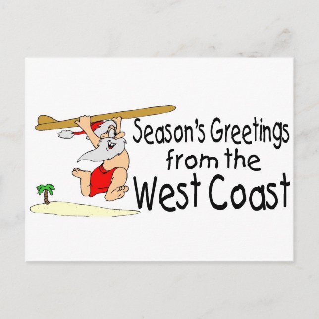 West Coast Greetings Surfing Santa Holiday Postcard (Front)