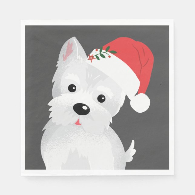 West Highland Dog With Santa Hat Napkin (Front)