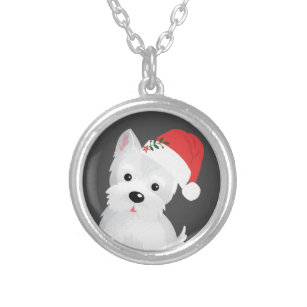 West Highland Dog With Santa Hat Silver Plated Necklace