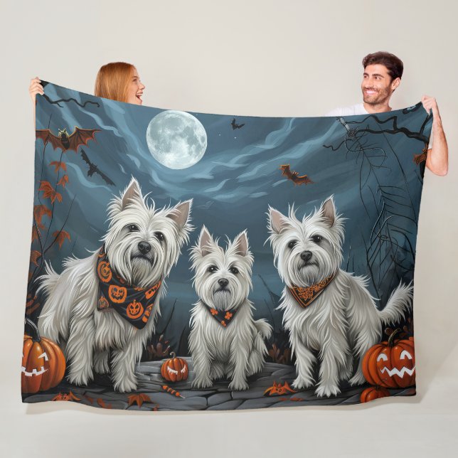 West Highland Halloween Spooky Fleece Blanket (In Situ)