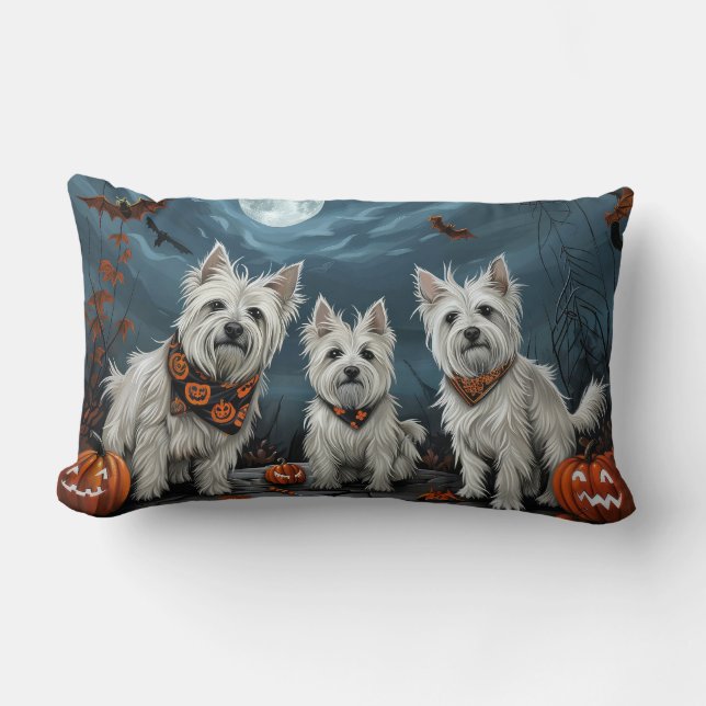 West Highland Halloween Spooky Lumbar Cushion (Front)
