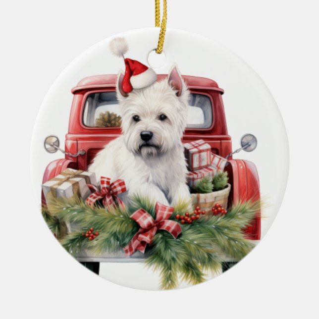 West Highland Terrie ( AKA Westie) Ceramic Tree Decoration (Front)