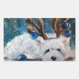 West Highland Terrier Blue Christmas Westie Dog Rectangular Sticker