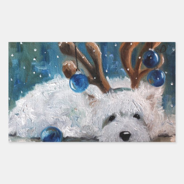 West Highland Terrier Blue Christmas Westie Dog Rectangular Sticker (Front)