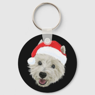 West Highland Terrier Christmas Santa Hat Key Ring