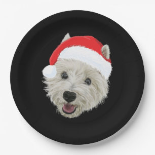 West Highland Terrier Christmas Santa Hat Paper Plate