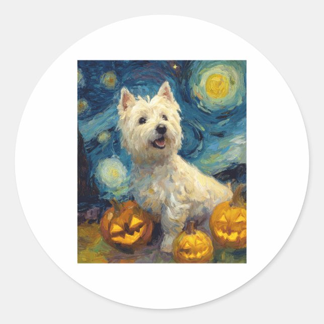 West Highland Terrier Cute Dog Halloween Jack O La Classic Round Sticker (Front)