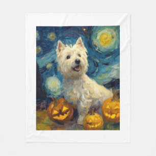 West Highland Terrier Cute Dog Halloween Jack O La Fleece Blanket