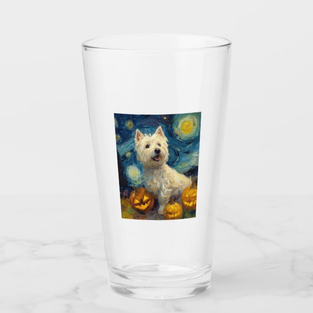 West Highland Terrier Cute Dog Halloween Jack O La Glass (Front)