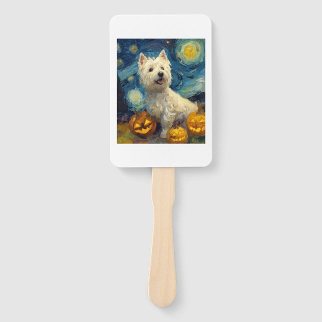 West Highland Terrier Cute Dog Halloween Jack O La Hand Fan (Front)
