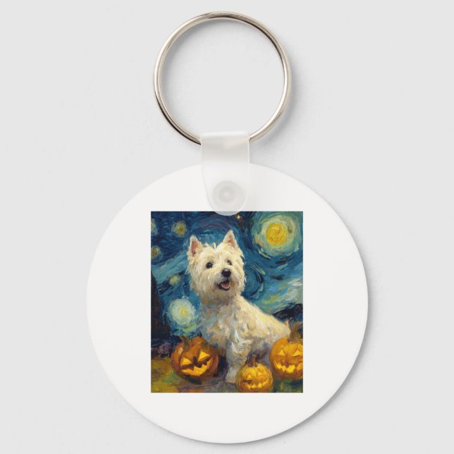 West Highland Terrier Cute Dog Halloween Jack O La Key Ring (Front)
