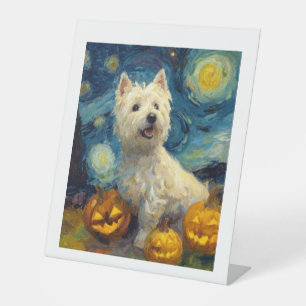 West Highland Terrier Cute Dog Halloween Jack O La Pedestal Sign