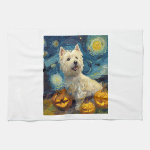 West Highland Terrier Cute Dog Halloween Jack O La Tea Towel