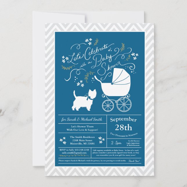 West Highland Terrier Dog Baby Shower Blue Boy Invitation (Front)