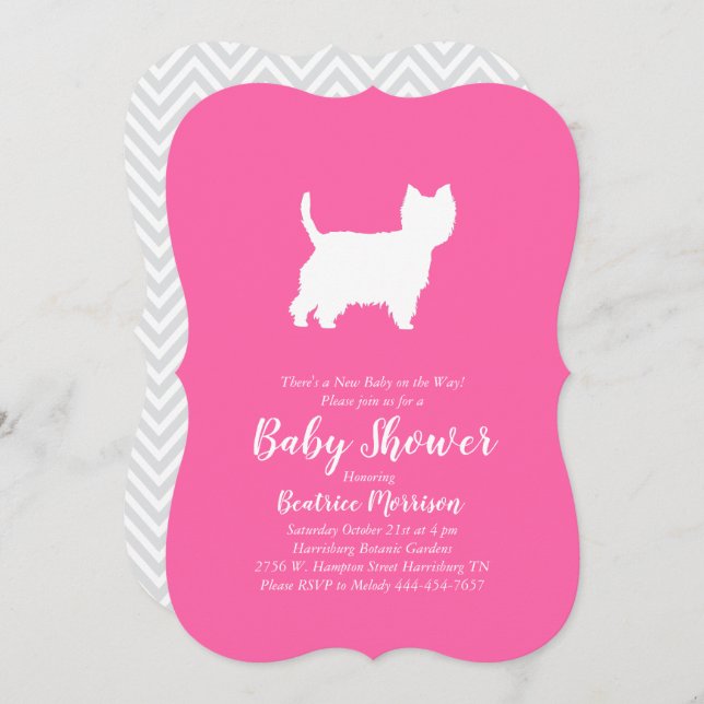 West Highland Terrier Dog Baby Shower Pink Girl Invitation (Front/Back)