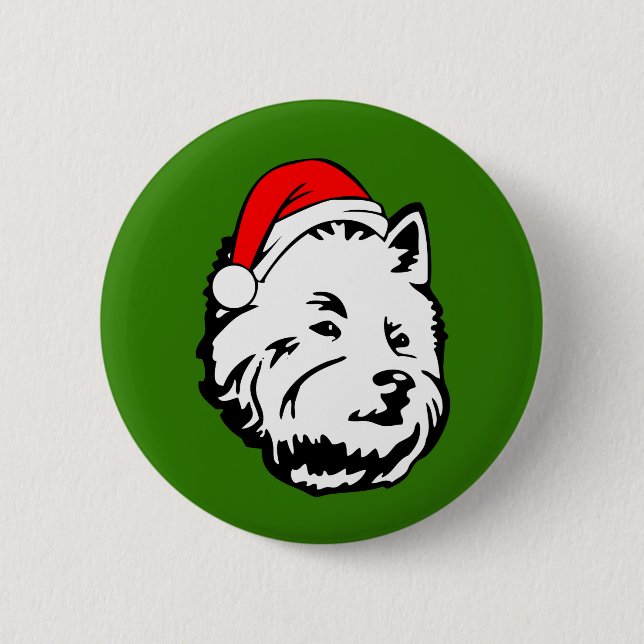 West Highland Terrier Dog with Christmas Santa 6 Cm Round Badge (Front)
