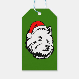 West Highland Terrier Dog with Christmas Santa Hat Gift Tags
