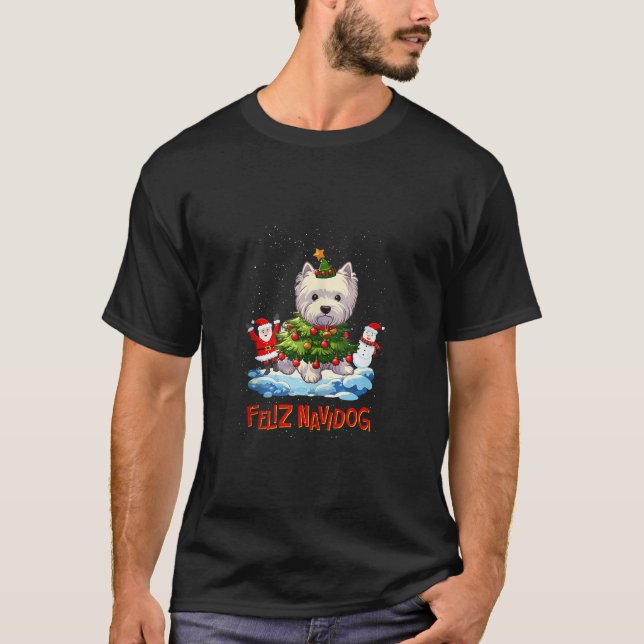 West Highland Terrier Merry Christmas Tree Lights  T-Shirt (Front)