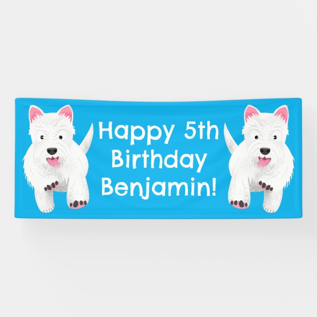 West highland terrier personalised birthday banner (Horizontal)