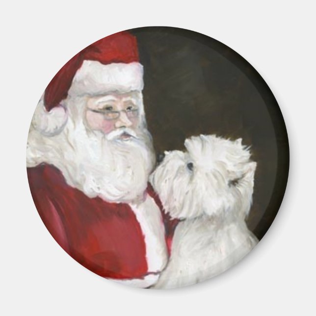 "West Highland Terrier & Santa" Dog Art Magnet (Front)