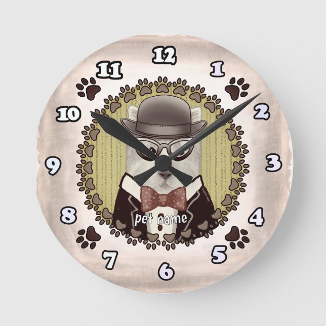 West Highland Terrier wearing glasses Clock (Front)