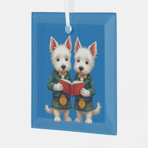 West Highland Terriers Burns Supper Reading Poetry Glass Tree Decoration