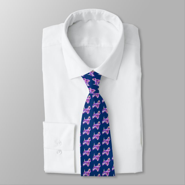 West Highland Westie Dog Silhouette Purple Blue Tie (Tied)