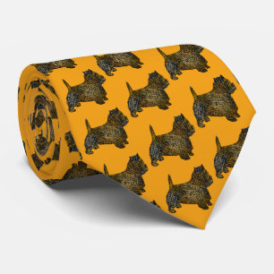 West Highland Westie Silhouette Halloween Orange Tie