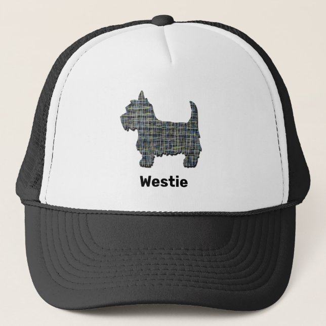 West Highland Westie Terrier Dog Silhouette Grid Trucker Hat (Front)