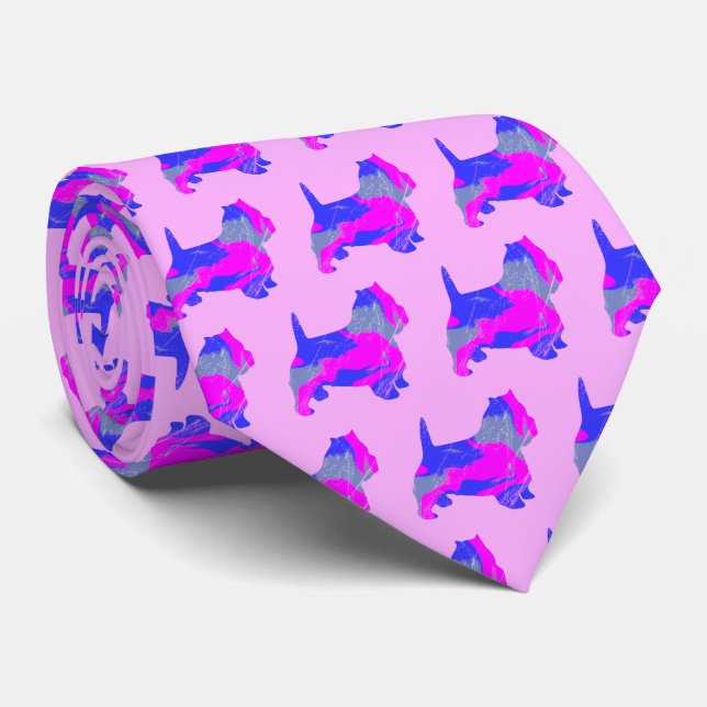 West Highland Westie Terrier Pink Silhouette Pink Tie (Rolled)