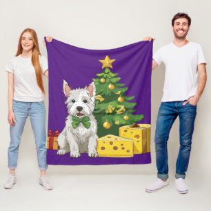 West Highland White at christmas with cheese Fleece Blanket