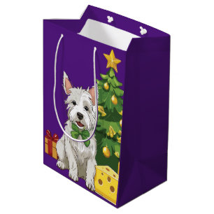 West Highland White at christmas with cheese Medium Gift Bag