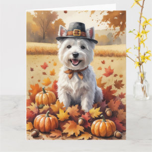 West Highland White Terrier Autumn Leaves Card