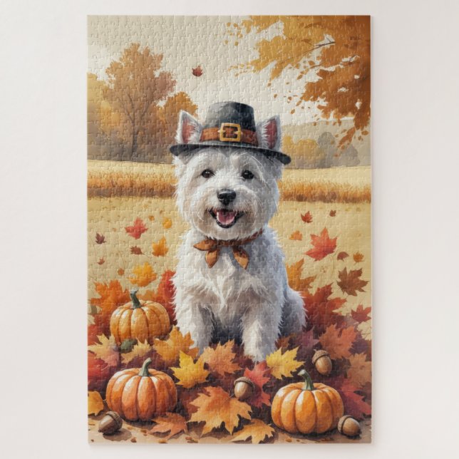 West Highland White Terrier Autumn Leaves Jigsaw Puzzle (Vertical)