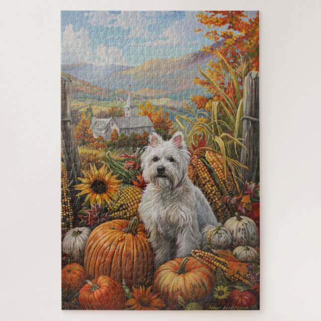 West Highland White Terrier Autumn Thanksgiving Jigsaw Puzzle (Vertical)