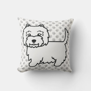 West Highland White Terrier Cartoon Dog & Paws Cushion