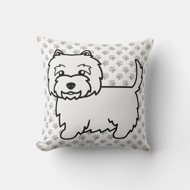 West Highland White Terrier Cartoon Dog & Paws Cushion (Front)